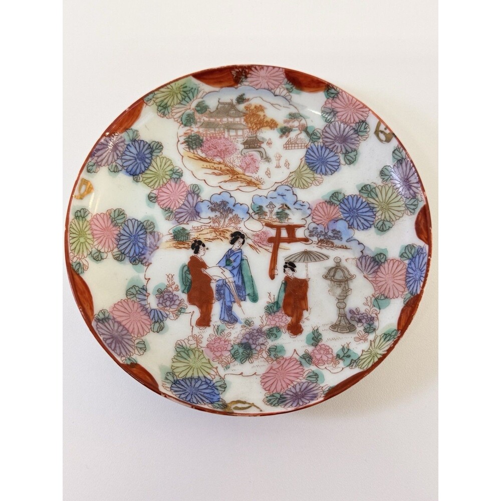 Antique Japanese Porcelain Plate Dai Nippon Nakajima Geisha Floral Scene